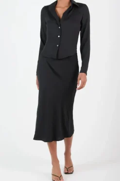 Outlet Anemos Fitted Button Down Shirt in Black Tops