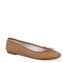 Clearance By Milaner Nicole Ballet Flat in Woven Leather Caramel Shoes