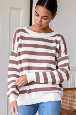 Outlet Carolyn Sweater in Mocha French Stripe Tops