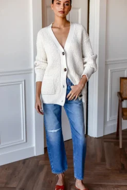 Hot Cozy Cotton Cardigan in Ivory Tanguis Tops