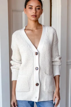 Hot Cozy Cotton Cardigan in Ivory Tanguis Tops