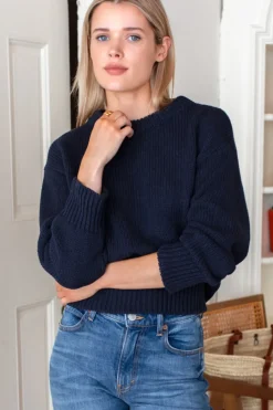 Hot Cozy Organic Cotton Sweater Navy Organic Tops