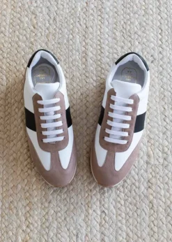 Discount Daily Trainers Taupe Suede Black Ivory Leather Shoes