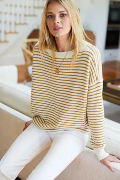 Emerson Fry Carolyn Sweater in Marigold Stripe Organic Tops