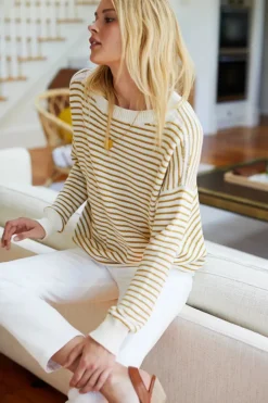 Emerson Fry Carolyn Sweater in Marigold Stripe Organic Tops