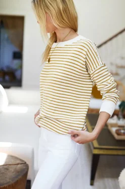 Emerson Fry Carolyn Sweater in Marigold Stripe Organic Tops