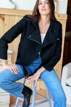 Best Emerson Fry Irving Moto Jacket - Black Linen Outerwear