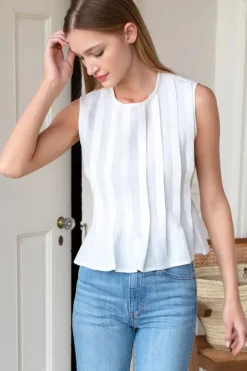 Emerson Fry Plait Long Top in White Tops