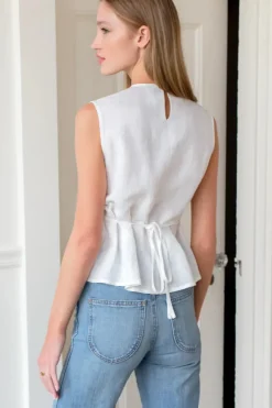 Emerson Fry Plait Long Top in White Tops