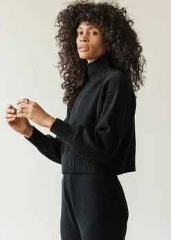 Discount First Rite Cotton Crop Knit Black Tops