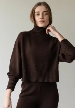 Online First Rite Cotton Crop Knit Walnut Tops