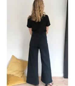 New Long Sabrina Denim Pants | Black Bottoms