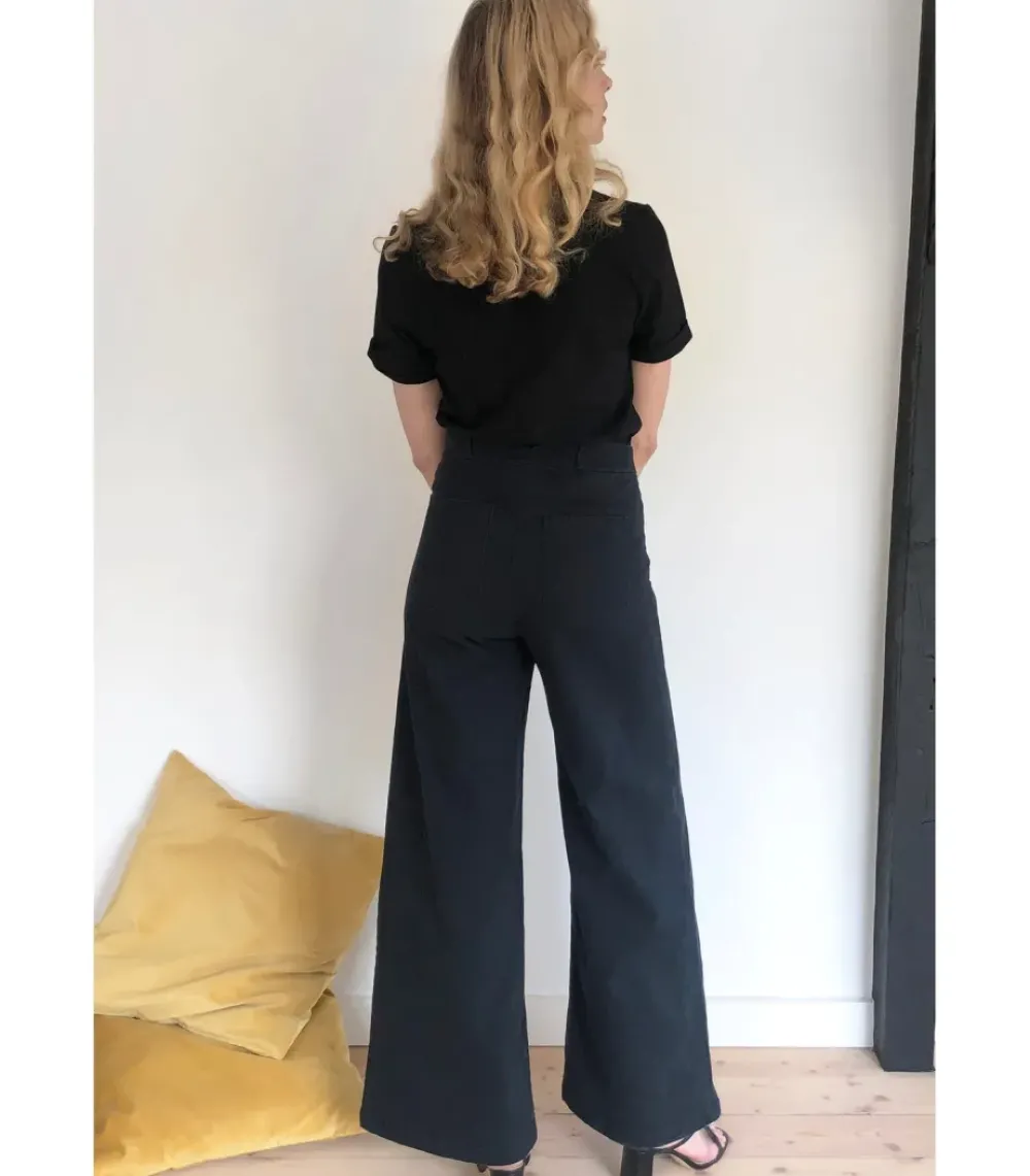 New Long Sabrina Denim Pants | Black Bottoms