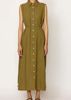 Discount LTL Sleeveless Shirt Dress in Olive Branch Dresses