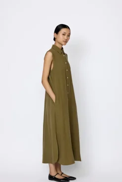 Discount LTL Sleeveless Shirt Dress in Olive Branch Dresses