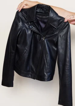 Clearance Maha Ethically Made Black Leather Moto Jacket Outerwear
