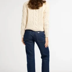 New Mille Rory Ivory Cableknit Crew Sweater Cotton Tops