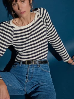 Outlet Nation LTD Amelie Envelope Neck Top in Pointelle Stripe Tops