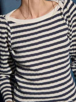 Outlet Nation LTD Amelie Envelope Neck Top in Pointelle Stripe Tops
