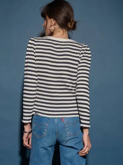 Outlet Nation LTD Amelie Envelope Neck Top in Pointelle Stripe Tops