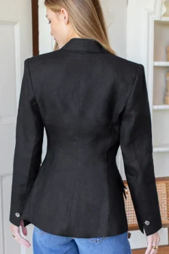 New Sculptural Blazer Black Linen Tops