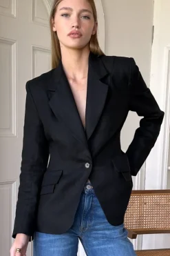 New Sculptural Blazer Black Linen Tops