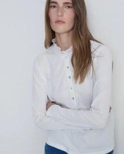 Hot Yerse Cotton Ruffle T-Shirt in White Tops