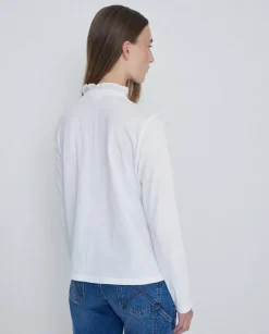 Hot Yerse Cotton Ruffle T-Shirt in White Tops